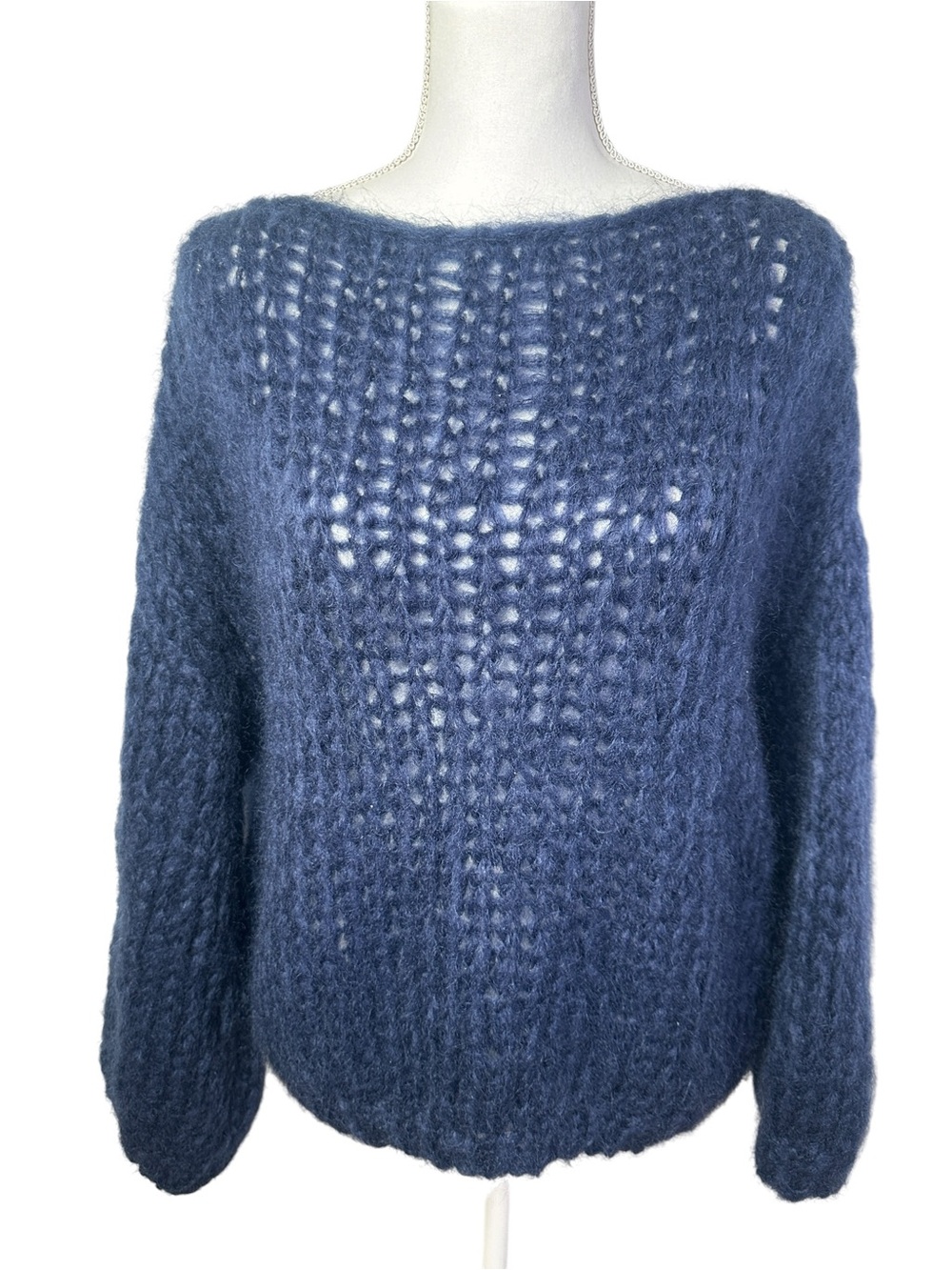 Maiami 78% Mohair Oversized Open Knit Sweater Navy Blue S/M Luxury Hand Knit